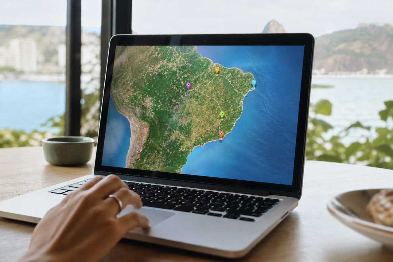 Tela de computador mostrando planejamento de viagem com múltiplos destinos.