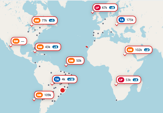Mapa Mundi VnM — destinos pelo preço em milhas
